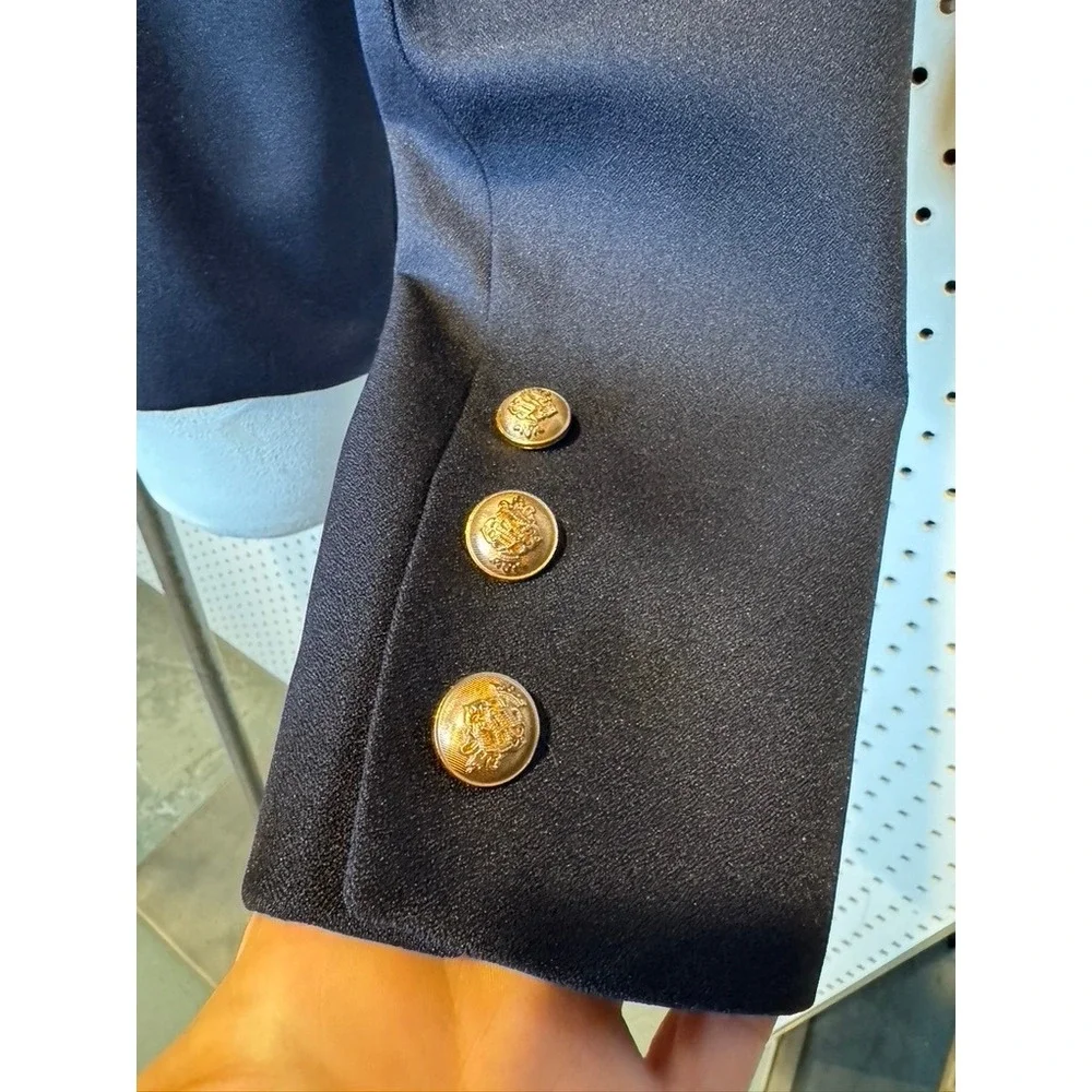 Lioness | Navy Blue Palermo Blazer Gold Crest Button Double Breasted Jacket Sz.M